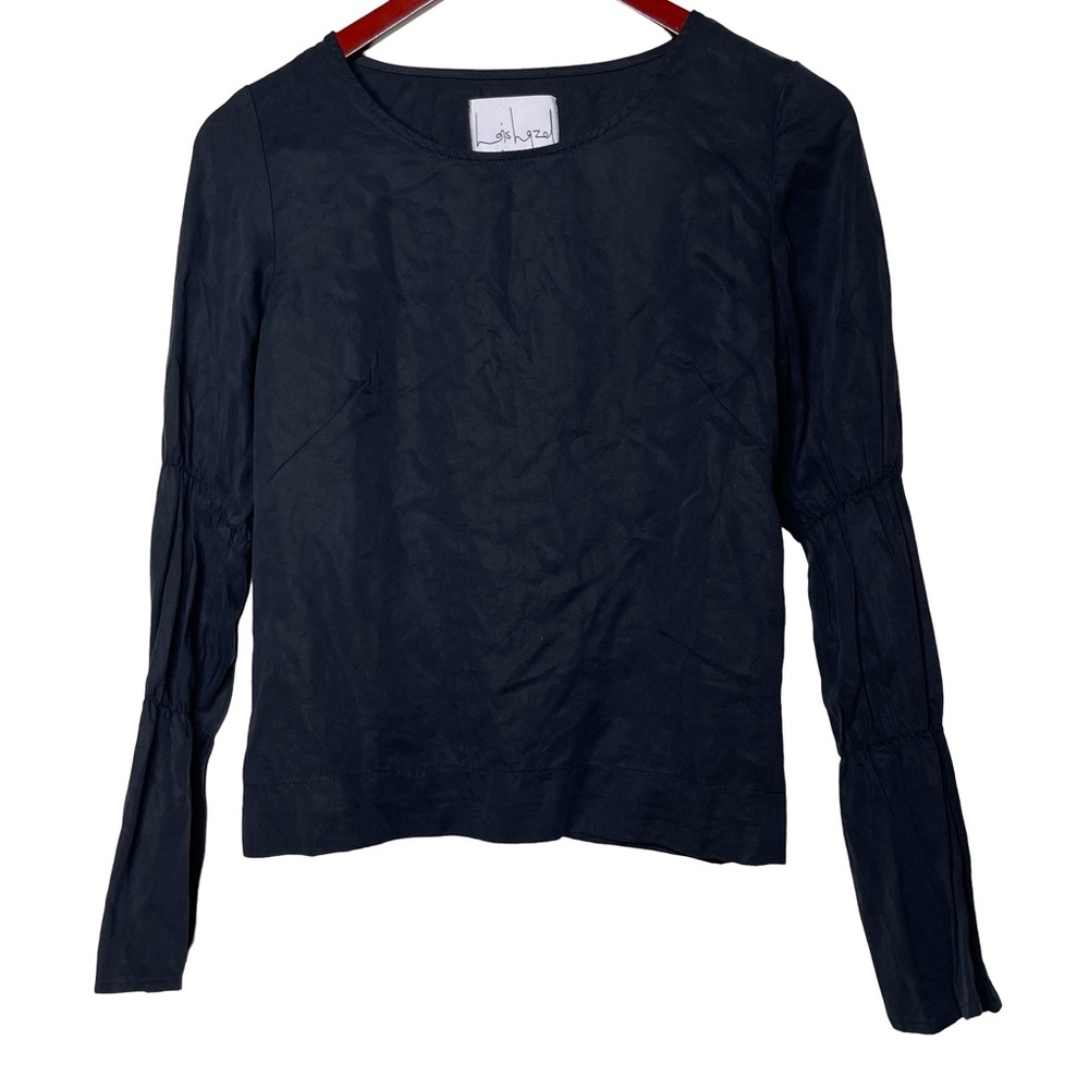 Lois Hazel Black Linen Fitted Blouse Long Sleeve Sz Au 8 Us 4